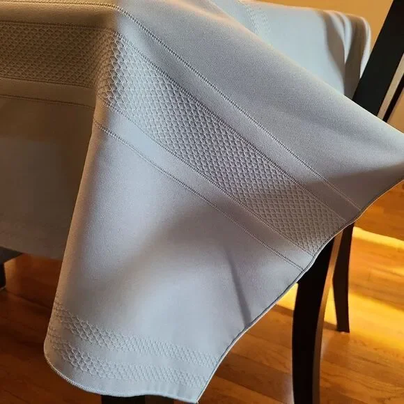 LIGHT Blue Striped Rectangular Tablecloth - Picture 6 of 10